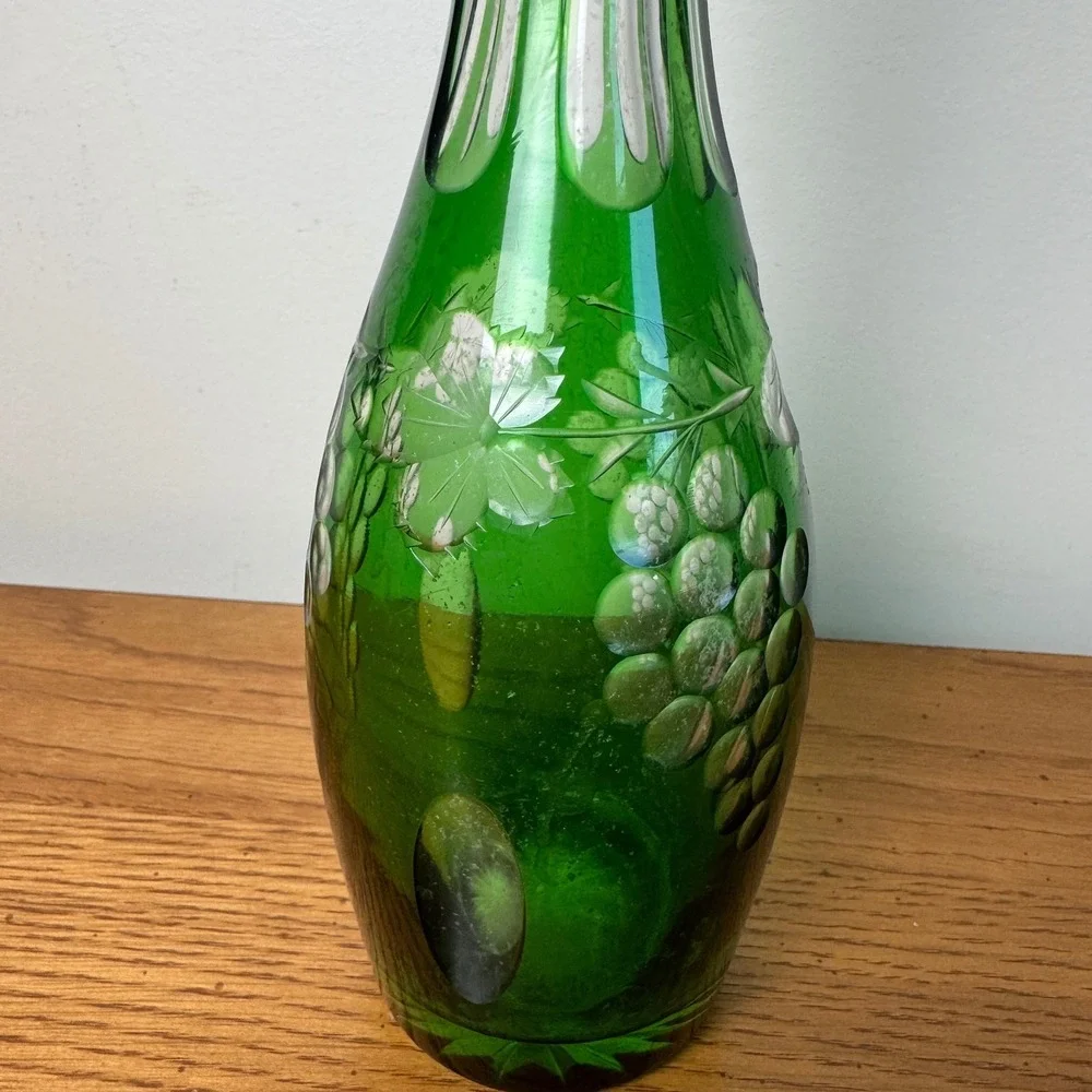 Nachtmann Traube Emerald Green Cut Glass Decanter‎ Grape Leaf Design